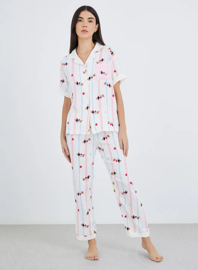 Take Two Take Two Pack of 3 - Peppy Pattern Cotton Shirt, Pants and Shorts
