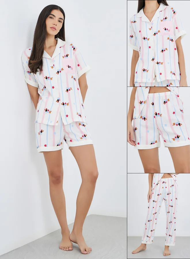 Take Two Take Two Pack of 3 - Peppy Pattern Cotton Shirt, Pants and Shorts