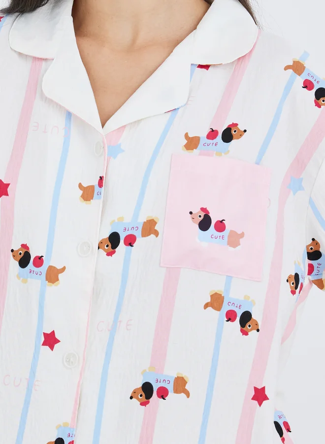 Take Two Take Two Pack of 3 - Peppy Pattern Cotton Shirt, Pants and Shorts