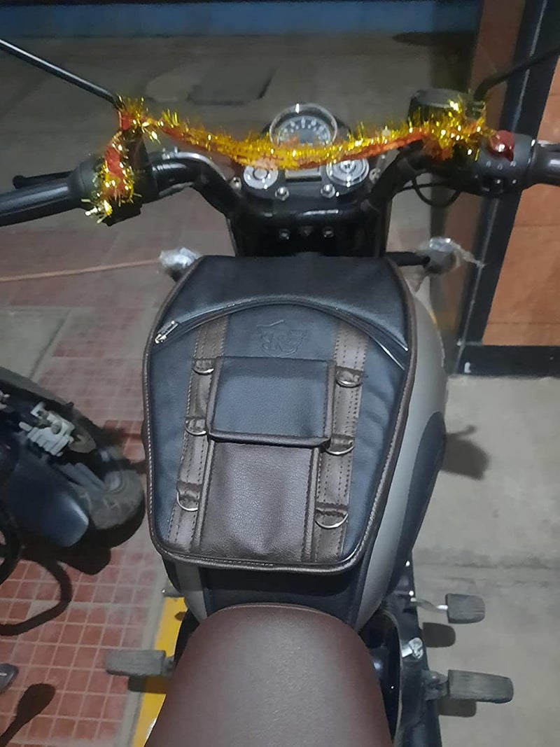 UNIWARE® RE Meteor 350 Fireball/Stellar/Supernova/Aurora | Leather Scratch Proof Tank Cover/Tank Bag | Mobile Pocket Tank Cover (Brown Design) - Image 3