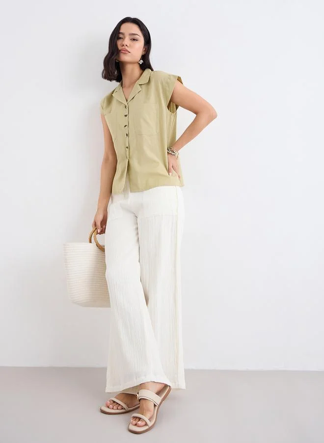 Styli Styli Cotton Gauze Wide Leg Pants