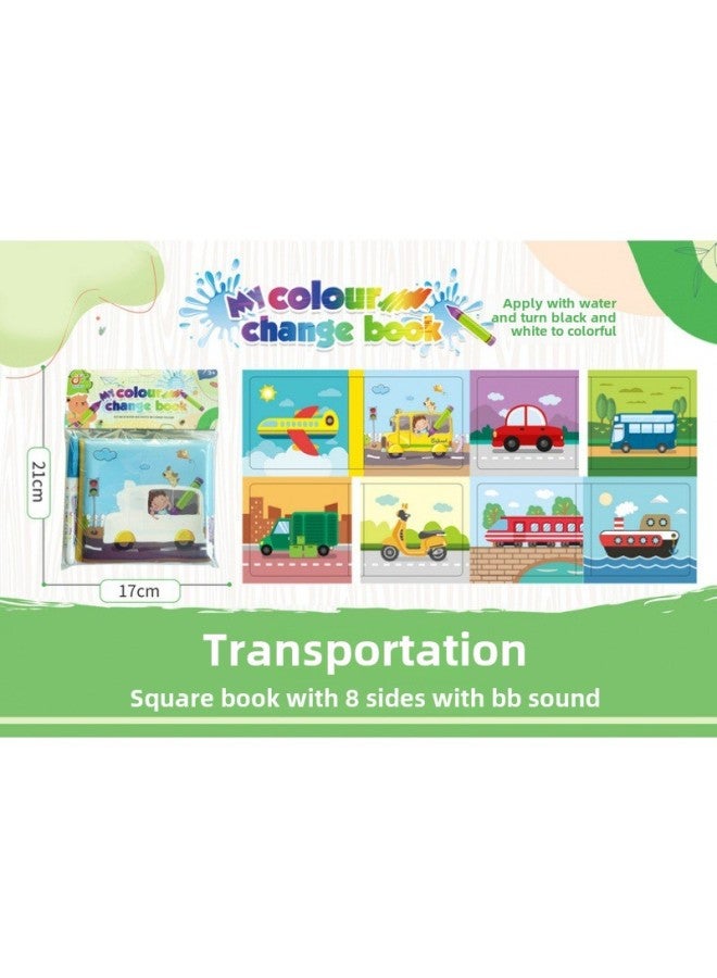 Children's EVA Color Changing Cloth Book Baby Summer Water Play Toy Color Educational Early Education Color Changing Bath Book-Color:Vehicle -8-sided Book-square  - Image 1