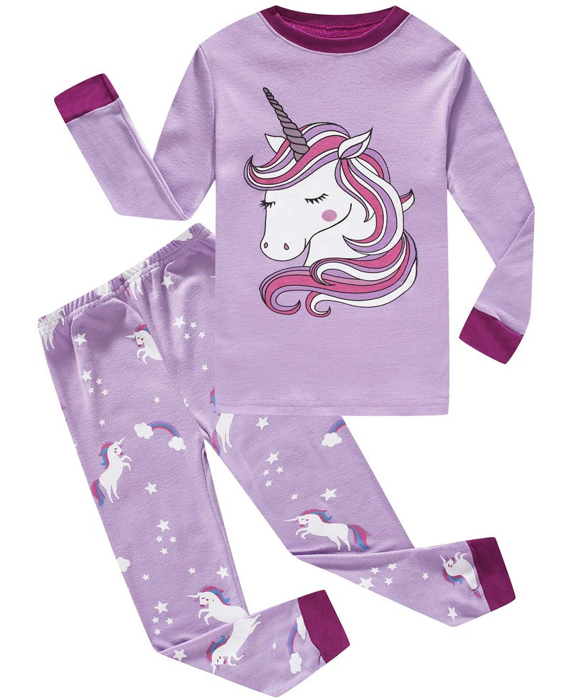 Dolphin Fish Girls Pajamas 100% Cotton Toddler Pjs Clothes Long Sleeve Kid Pjs Sleepwear Sets Size 8 Purple - Image 1
