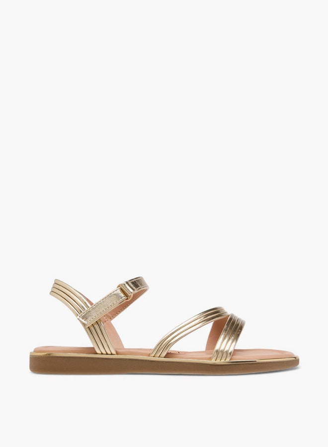 Little Missy Girls Solid Sandals with Hook and Loop Closure  - Image 2
