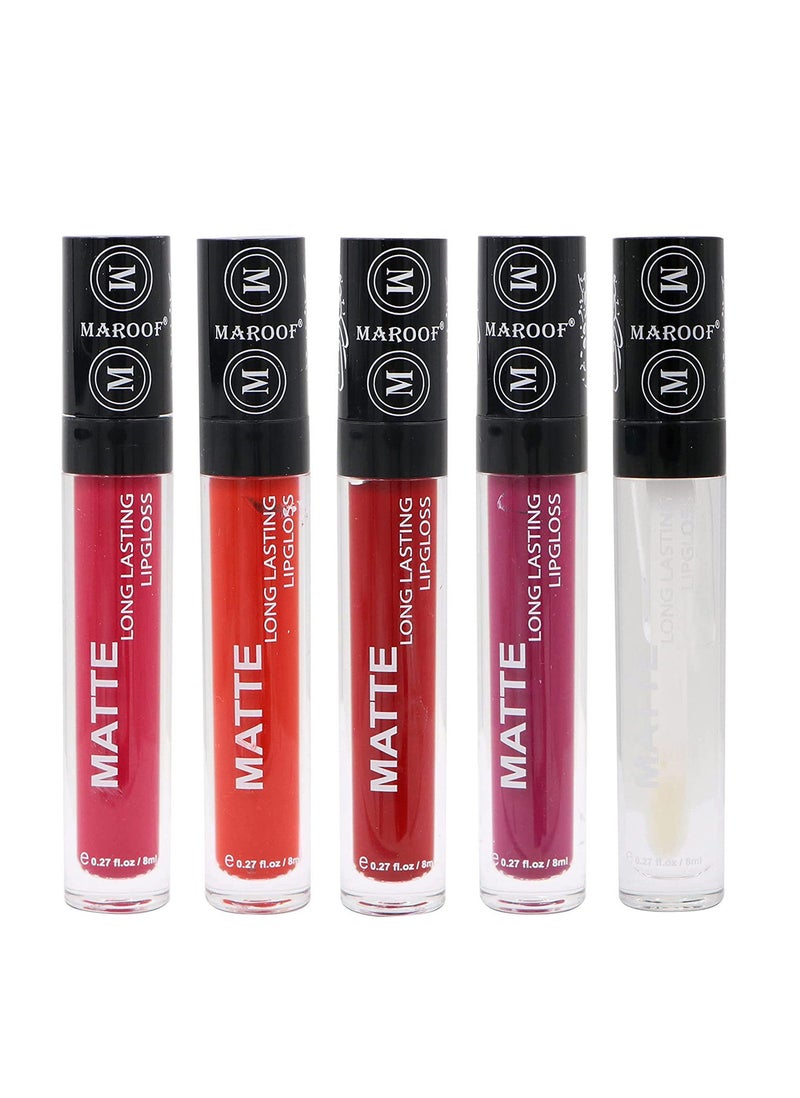 MAROOF Matte Long Lasting Lipgloss, 8ml, My Collection, Pack of 5 - Image 1