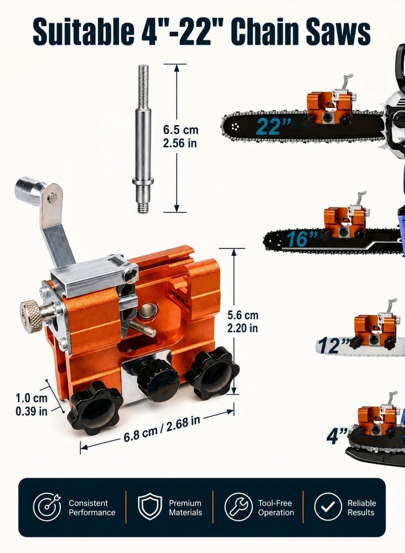 LOOPITYS Portable Chainsaw Chain Sharpener, Mini Chain Saw Sharpening Jig Kit for 4"-22" Chainsaws, Quick Precision Chain Grinding Tool, Manual & Electric Use, Chain Repair, Restoration & Maintenance Tool for Wood Cutting, Logging and Garden Care - Image 2