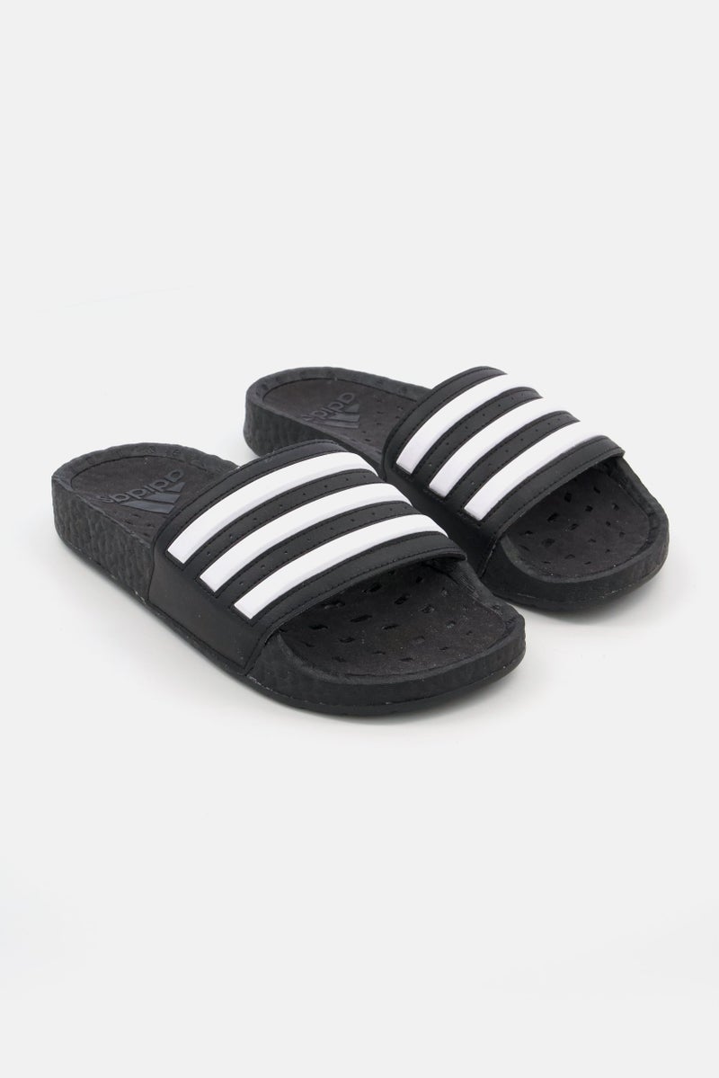 Adidas Kids Boy Slide Brand Stripe Slippers, Black  - Image 1