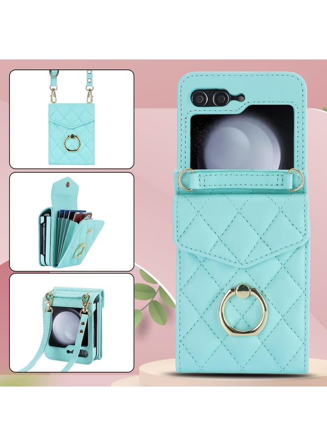 اس-توب جراب لهاتف Samsung Galaxy Z Flip5 مزود بفتحة بطاقة RFID من Diamond Lattice مع حامل حلقي - Image 2