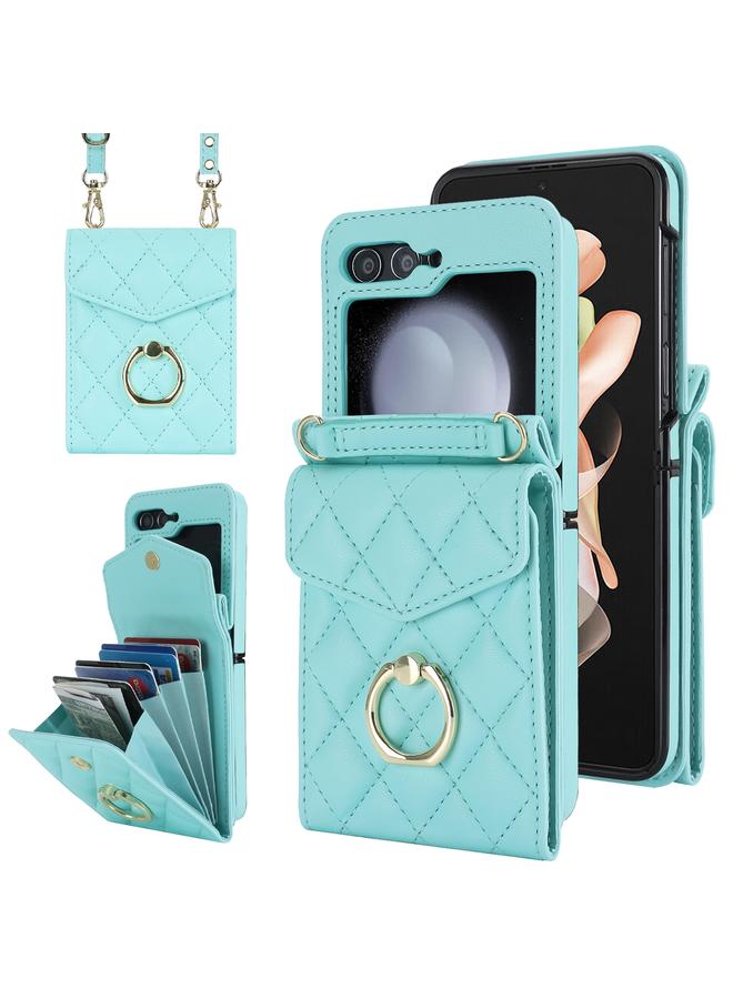 اس-توب جراب لهاتف Samsung Galaxy Z Flip5 مزود بفتحة بطاقة RFID من Diamond Lattice مع حامل حلقي - Image 1