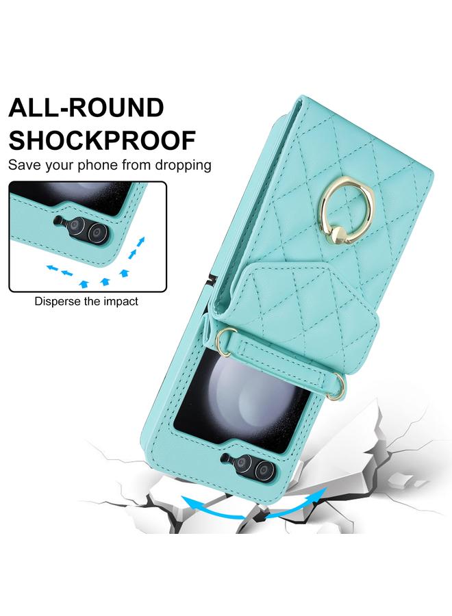 اس-توب جراب لهاتف Samsung Galaxy Z Flip5 مزود بفتحة بطاقة RFID من Diamond Lattice مع حامل حلقي - Image 4