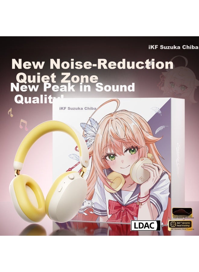 Ikf Ling Over-ear Bluetooth Headphones Wired And Wireless Anime Gaming Sound Localization 56db Noise Cancelling Head Tracking White Yellow - Image 1