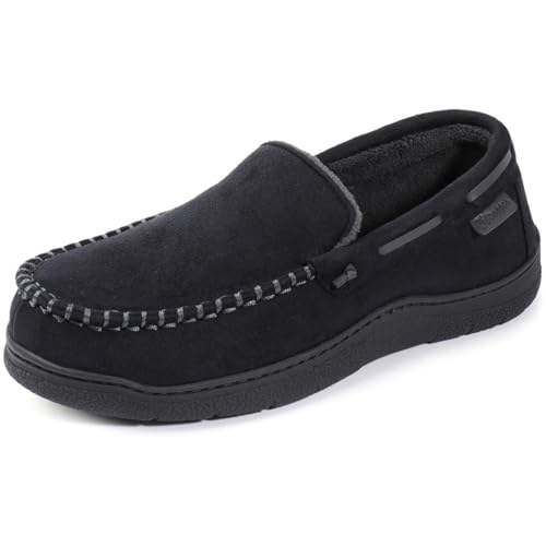 Zigzagger Men's Moccasin Slippers Memory Foam House Shoes, Indoor and Outdoor Warm Loafer Slippers, Cool Black, 10.5 M US - Image 1