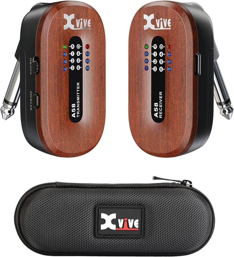 Xvive A58 Wireless Guitar System 5.8GHz Wireless Guitar Transmitter Receiver for Active or Passive Pickup Electric/Acoustic Bass Guitar, Mahogany - Image 1