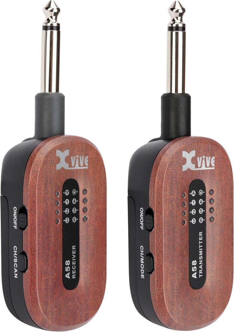 Xvive A58 Wireless Guitar System 5.8GHz Wireless Guitar Transmitter Receiver for Active or Passive Pickup Electric/Acoustic Bass Guitar, Mahogany - Image 2