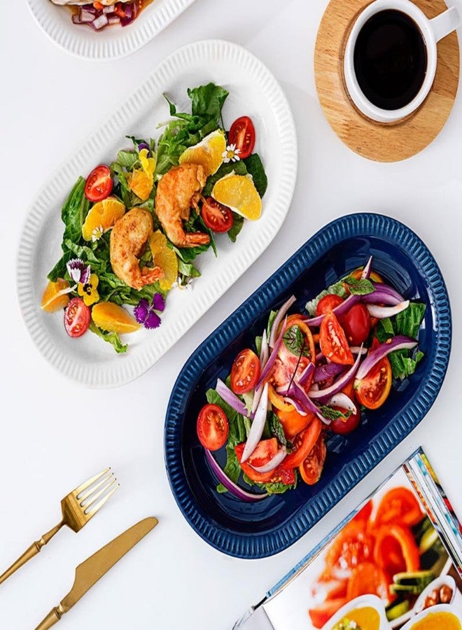 TUSIMI 12" Oval Serving Plates, Serving Platter Ceramic Party Serving Trays and Platters Oven Safe, Porcelain Dinner Serving Tray Serving Dishes for Meat, Set of 2(Navy Blue) - Image 2
