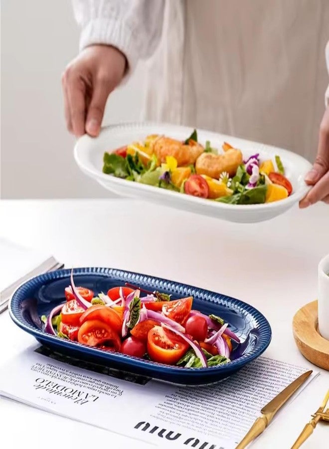 TUSIMI 12" Oval Serving Plates, Serving Platter Ceramic Party Serving Trays and Platters Oven Safe, Porcelain Dinner Serving Tray Serving Dishes for Meat, Set of 2(Navy Blue) - Image 5