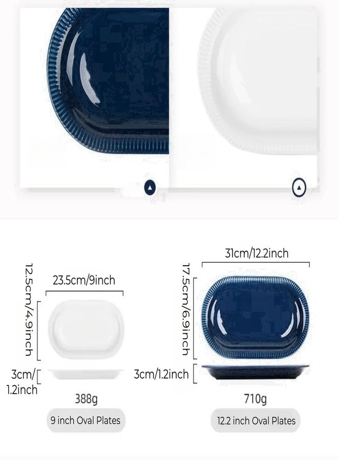 TUSIMI 12" Oval Serving Plates, Serving Platter Ceramic Party Serving Trays and Platters Oven Safe, Porcelain Dinner Serving Tray Serving Dishes for Meat, Set of 2(Navy Blue) - Image 4
