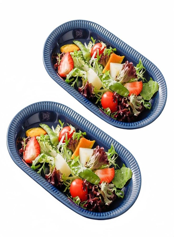 TUSIMI 12" Oval Serving Plates, Serving Platter Ceramic Party Serving Trays and Platters Oven Safe, Porcelain Dinner Serving Tray Serving Dishes for Meat, Set of 2(Navy Blue) - Image 1
