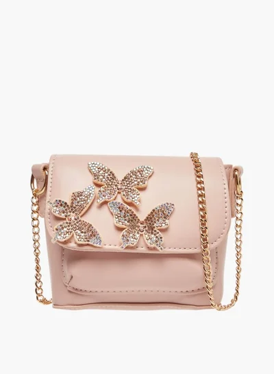 فلورا بيلا من شو إكسبرس Girls Butterfly Embellished Crossbody Bag With Chain Strap And Button Closure
