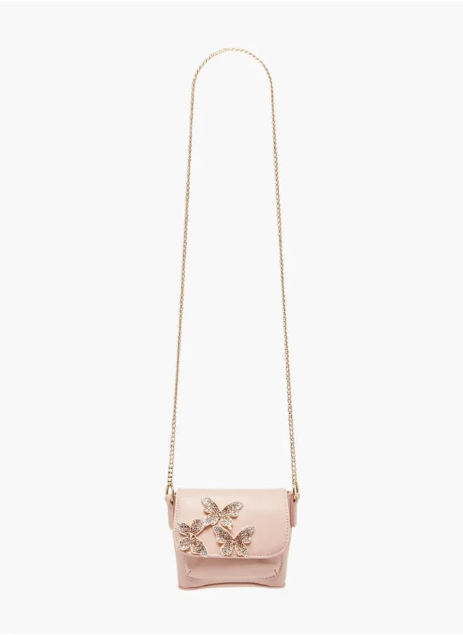 فلورا بيلا من شو إكسبرس Girls Butterfly Embellished Crossbody Bag With Chain Strap And Button Closure Ramadan Collection