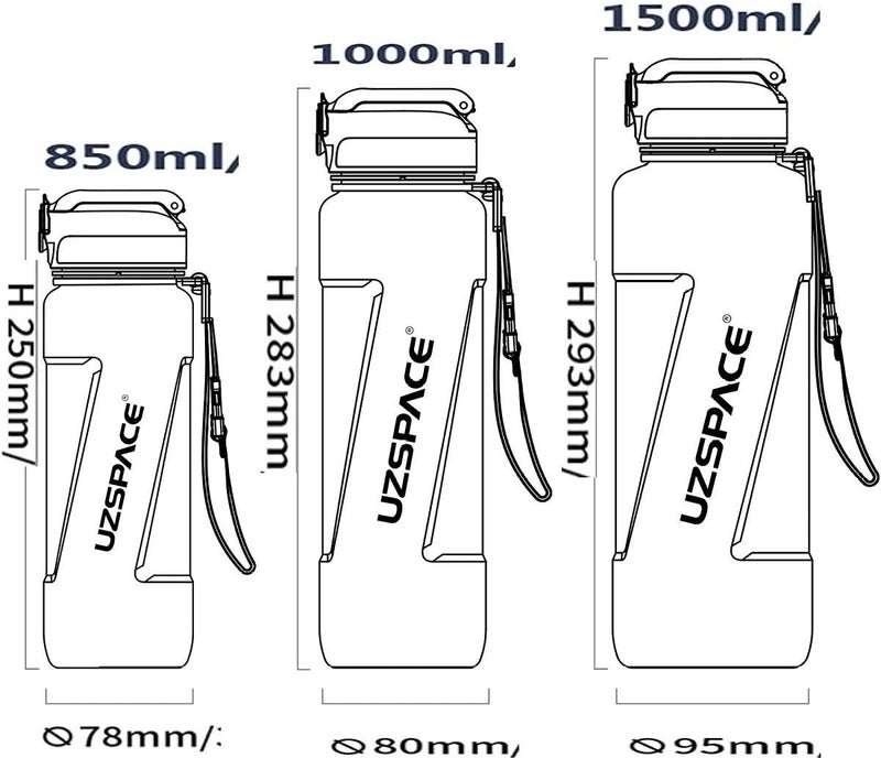 UZSPACE زجاجة مياه ترايتان بحجم مگافلاج مع ش straw 1500 مل  - Image 2