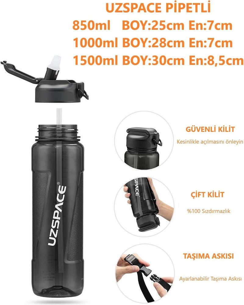 UZSPACE زجاجة مياه ترايتان بحجم مگافلاج مع ش straw 1500 مل  - Image 5