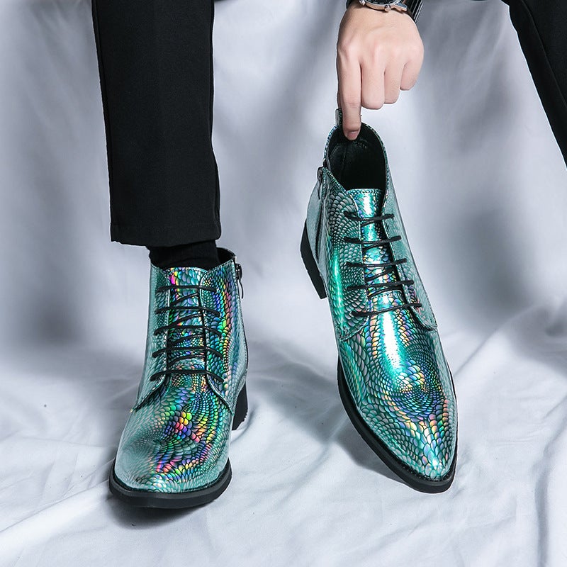 New High-Top Leather Shoes 38-48 Size British High-Top Leather Boots 2023 Plus Size Green Pointed Leather Shoes - Image 4