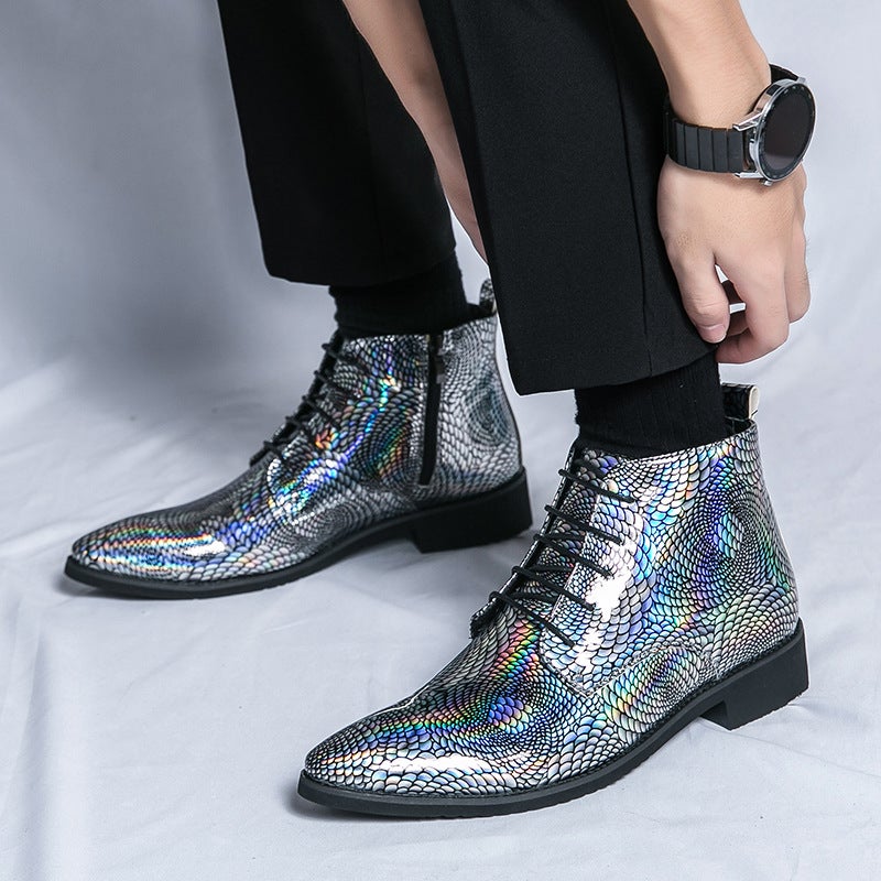 New High-Top Leather Shoes 38-48 Size British High-Top Leather Boots 2023 Plus Size Green Pointed Leather Shoes - Image 2
