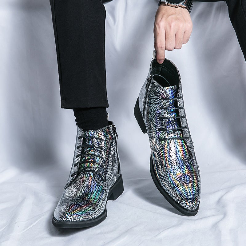 New High-Top Leather Shoes 38-48 Size British High-Top Leather Boots 2023 Plus Size Green Pointed Leather Shoes - Image 5