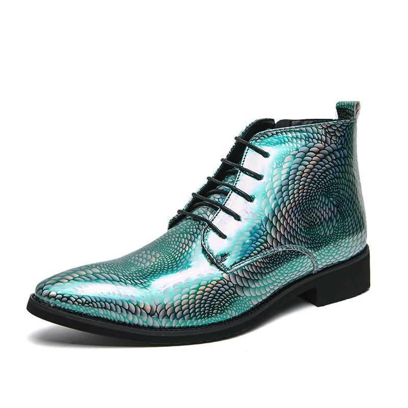New High-Top Leather Shoes 38-48 Size British High-Top Leather Boots 2023 Plus Size Green Pointed Leather Shoes - Image 1