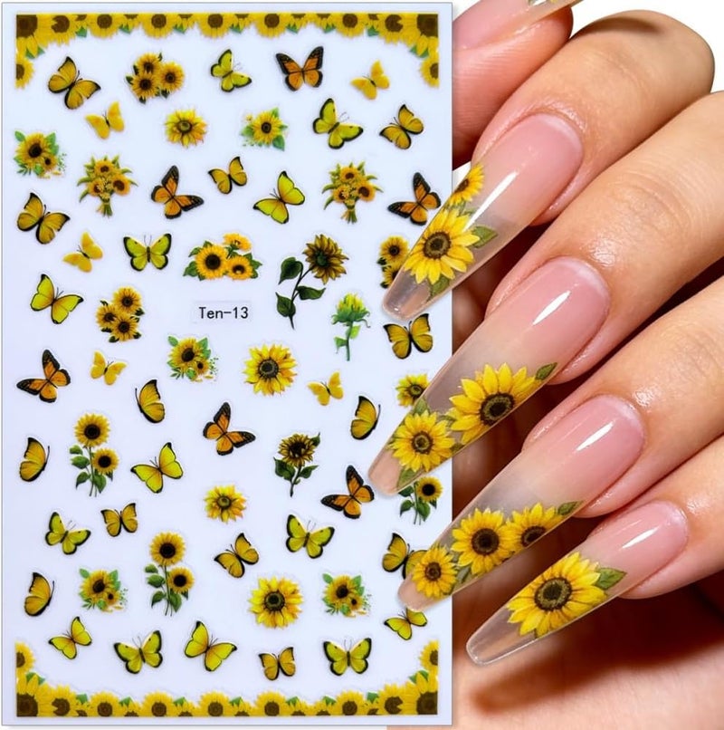 Maigitur 10Sheets Butterfly Nail Stickers Colorful Flower Nail Decals Blue Pink Purple Nail Designs Spring Summer Nails Supplies 3D Self-Adhesive Floral Nails Art Stickers for Women DIY Manicure - Image 4