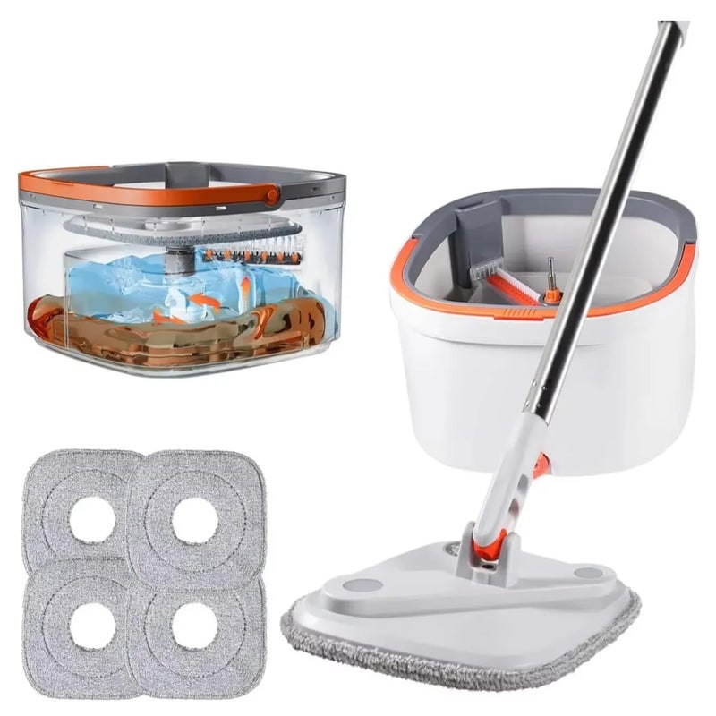 MIXEN Spin Mop and Bucket Set with 6 microfibra Replaceable Mop Pads with Self Separation Dirty and Clean Water System, Self Wringing 360° Rotating Square Mop-Head for Hardwood Tile Marble Floors - Image 1