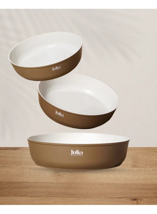 جوليا طقم مِقالي جوليا  إيليت بروف الدائرية 3 قطع - بُني - جرانيت بيج غير لاصق - يدعم الحث الحراري - Image 3