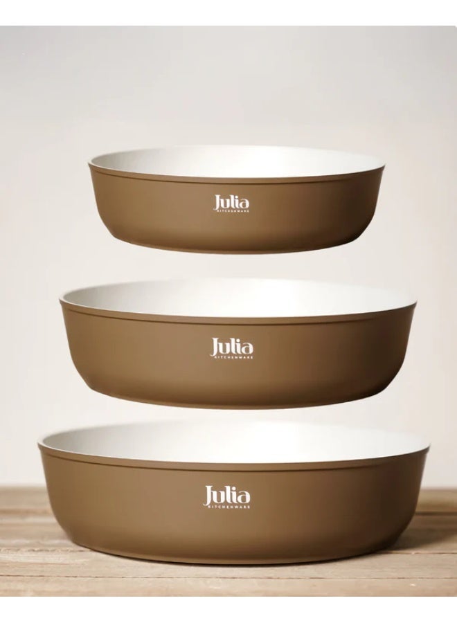 جوليا طقم مِقالي جوليا  إيليت بروف الدائرية 3 قطع - بُني - جرانيت بيج غير لاصق - يدعم الحث الحراري - Image 4