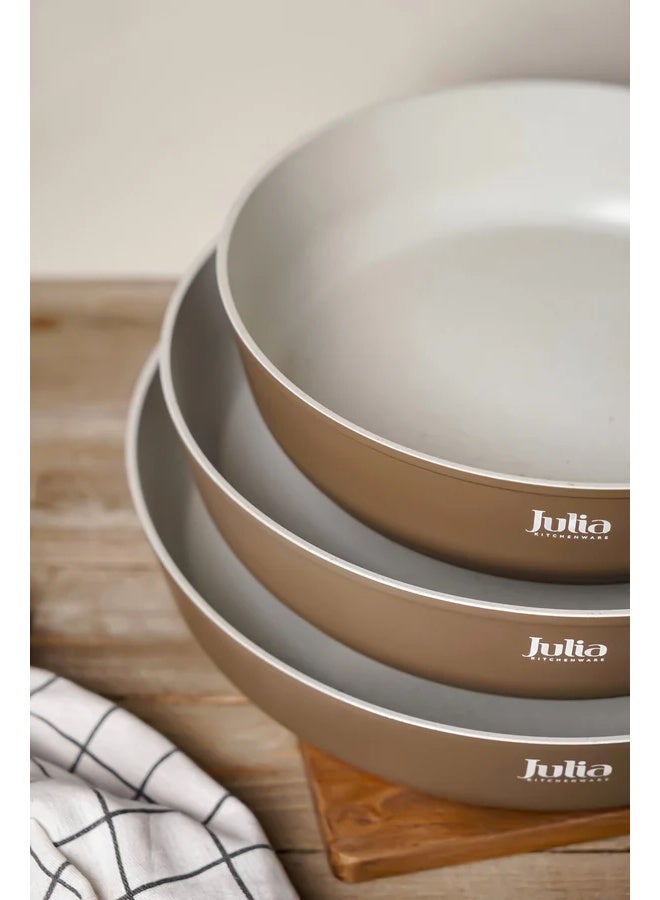 جوليا طقم مِقالي جوليا  إيليت بروف الدائرية 3 قطع - بُني - جرانيت بيج غير لاصق - يدعم الحث الحراري - Image 2