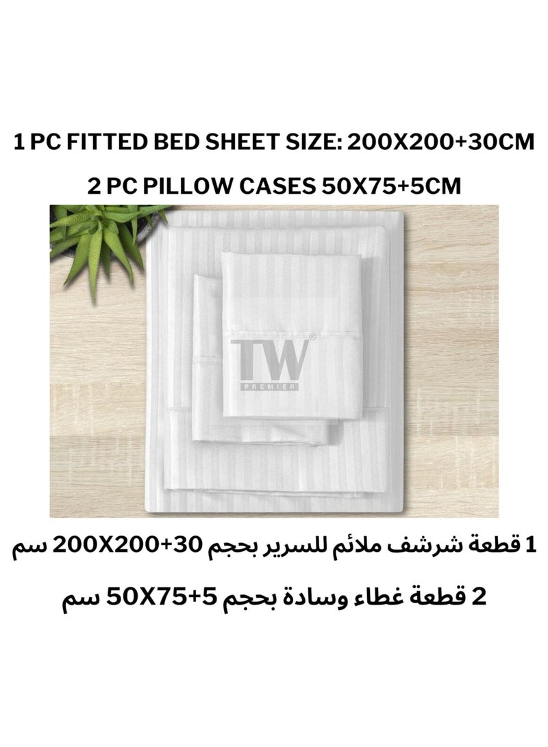 TW Premier Hotel Quality Brushed Microfiber Stripe Bedsheet Set – 1 Fitted Bed Sheet with 2 Oxford Pillow Cases 50x75+5cm | Super Soft Breathable Stripe Fabric - Image 2
