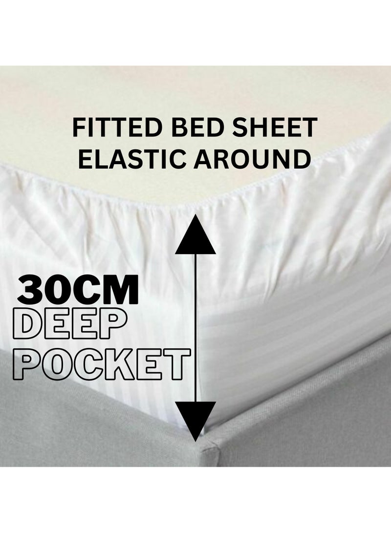 TW Premier Hotel Quality Brushed Microfiber Stripe Bedsheet Set – 1 Fitted Bed Sheet with 2 Oxford Pillow Cases 50x75+5cm | Super Soft Breathable Stripe Fabric - Image 3