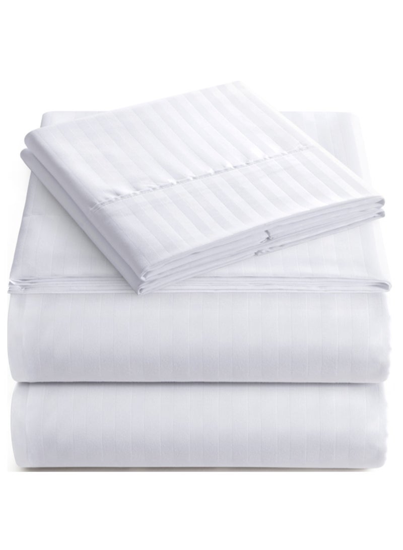 TW Premier Hotel Quality Brushed Microfiber Stripe Bedsheet Set – 1 Fitted Bed Sheet with 2 Oxford Pillow Cases 50x75+5cm | Super Soft Breathable Stripe Fabric - Image 1