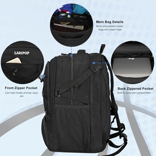 LARIPOP Basketball Backpack, Large Sports Bag with Ball Holder & Shoes Compartment, Basketball Bag for Men&Women, Best for Soccer,Volleyball, Gym - Image 2