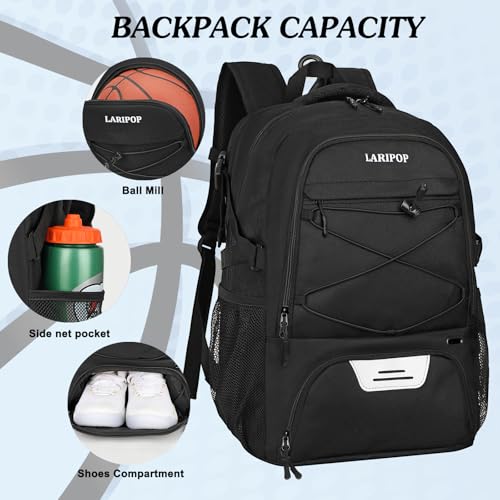LARIPOP Basketball Backpack, Large Sports Bag with Ball Holder & Shoes Compartment, Basketball Bag for Men&Women, Best for Soccer,Volleyball, Gym - Image 3