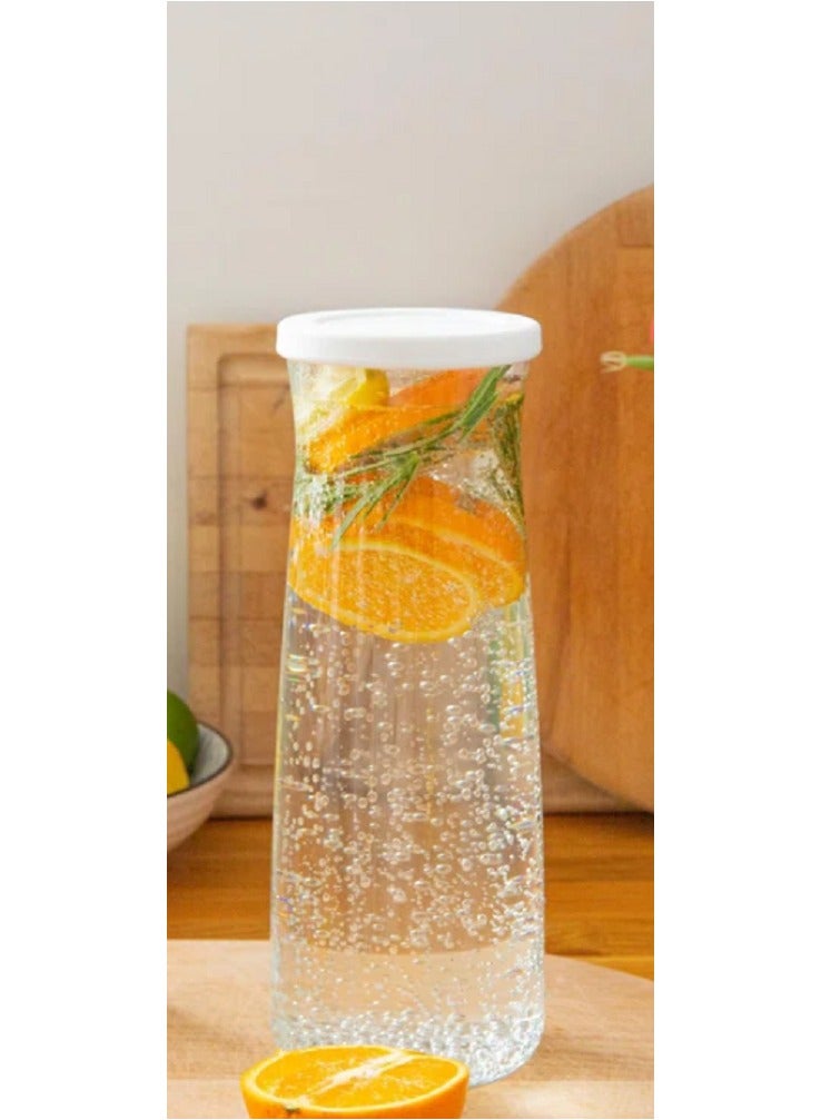 LAV Vera Carafe – 1200 ml – Clear Glass Pitcher with White Silicone Lid for Water, Juice & Cold Beverages  - Image 1