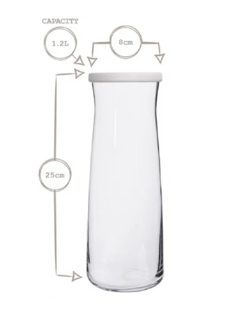 LAV Vera Carafe – 1200 ml – Clear Glass Pitcher with White Silicone Lid for Water, Juice & Cold Beverages  - Image 3