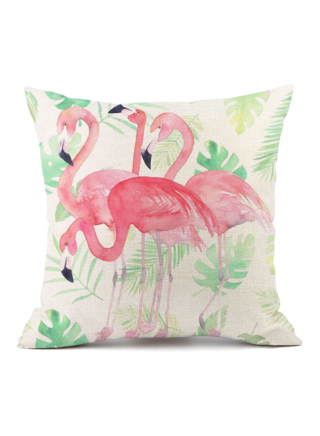 NIBEMINENT Flamingo Printed Cushion Cover White/Green/Pink 45x45cm