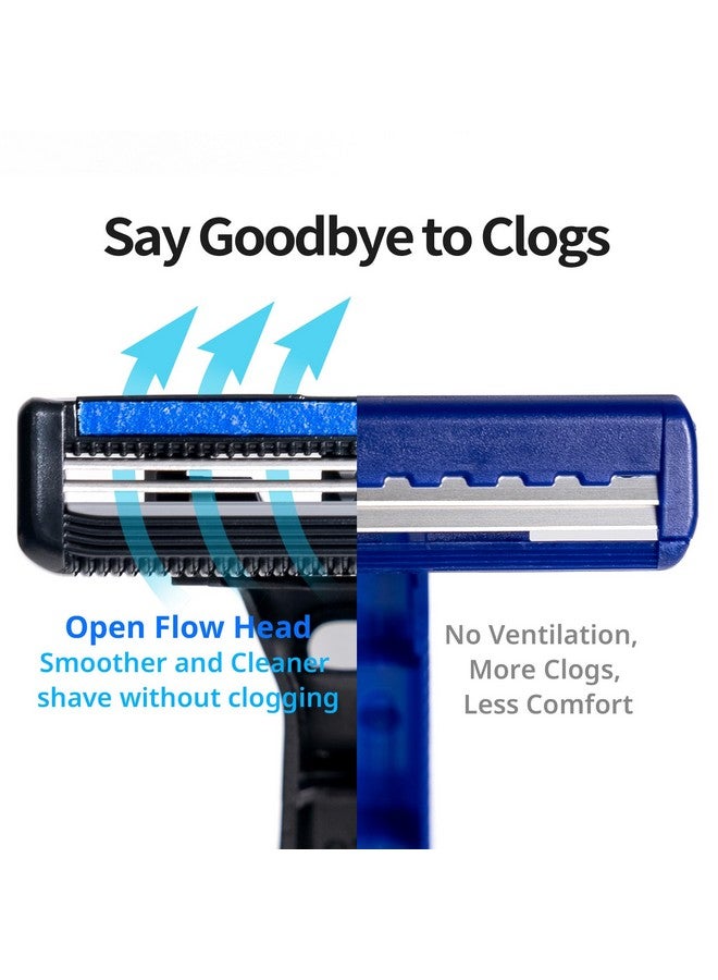 DORCO Pace 2 Plus Disposable Razor 2 Blades Pivoting Head Open-Flow No Clogging Easy Rinsing Lubricating Strip Long Non-Slip Rubber Handle (30Ct No Rubber Handle) - Image 2