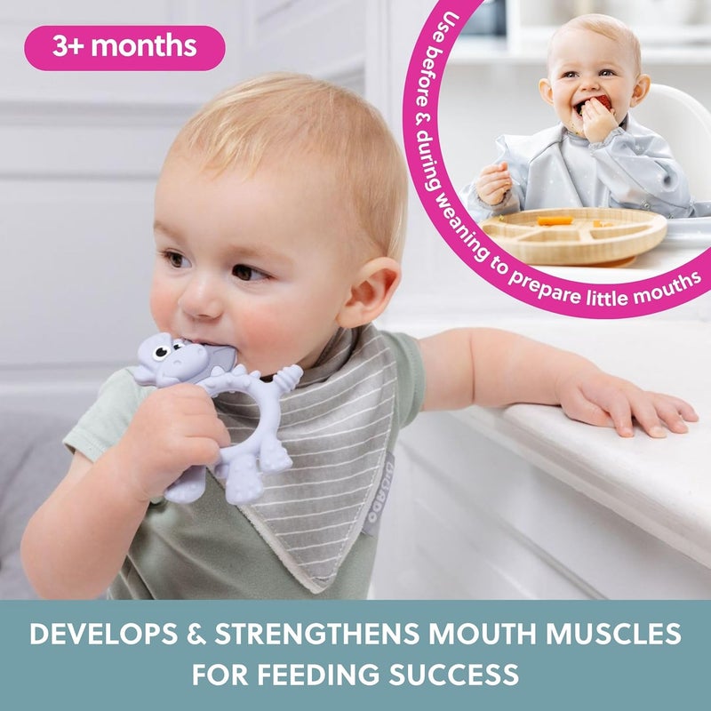bibado Teething Toy : Dotty the Dinosaur™ Multi-Sensory Teether designed to strengthen and develop mouth muscles suitable for 3 Months and Above - Mist - Image 2