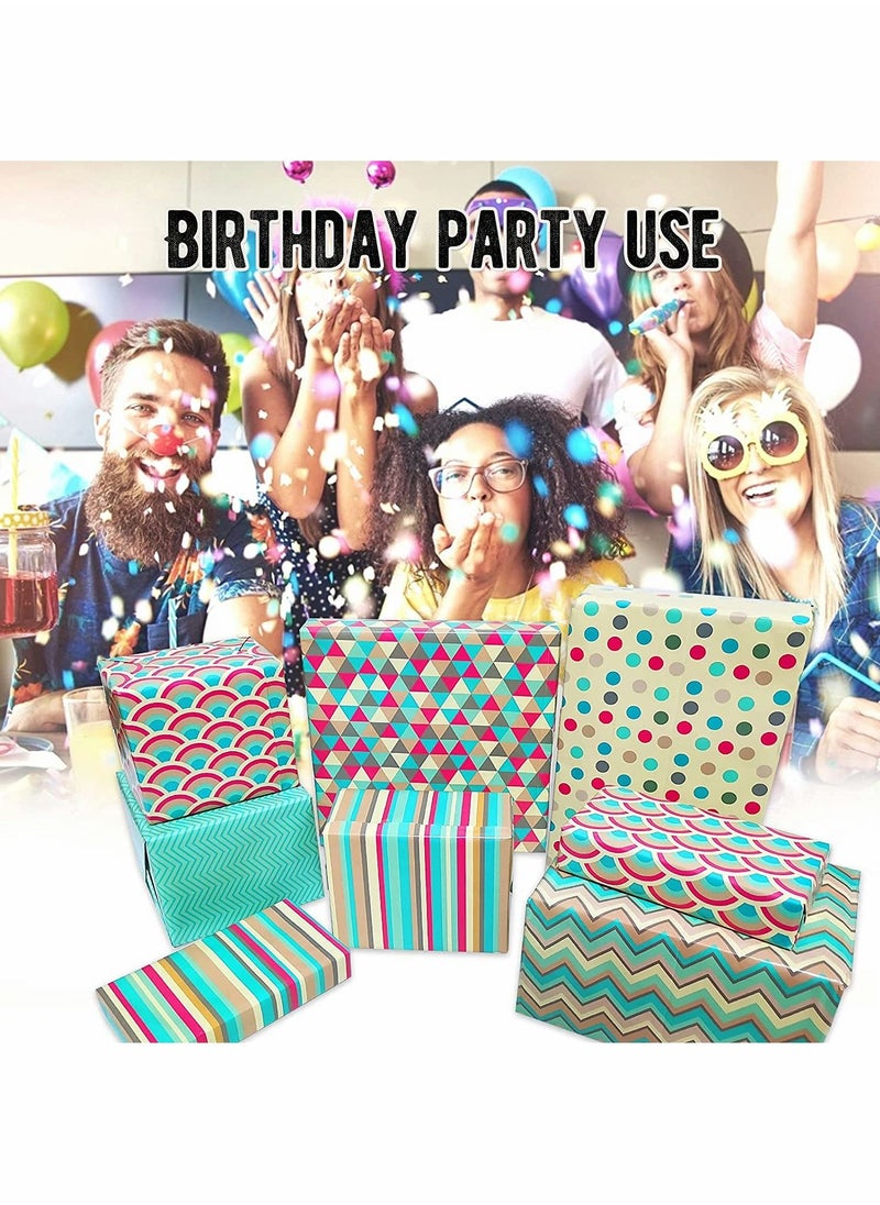 KASTWAVE - Birthday Gift Wrapping Paper Set Included 6 Pack Gift Wrap Paper with Ribbon, Sticker and Tape, for Birthday, Weddings, Graduations, Boys, Girls, All Occasion - Image 1