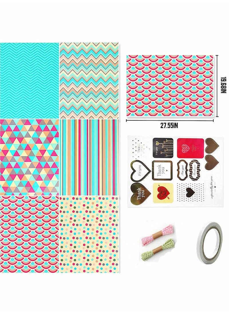 KASTWAVE - Birthday Gift Wrapping Paper Set Included 6 Pack Gift Wrap Paper with Ribbon, Sticker and Tape, for Birthday, Weddings, Graduations, Boys, Girls, All Occasion - Image 1