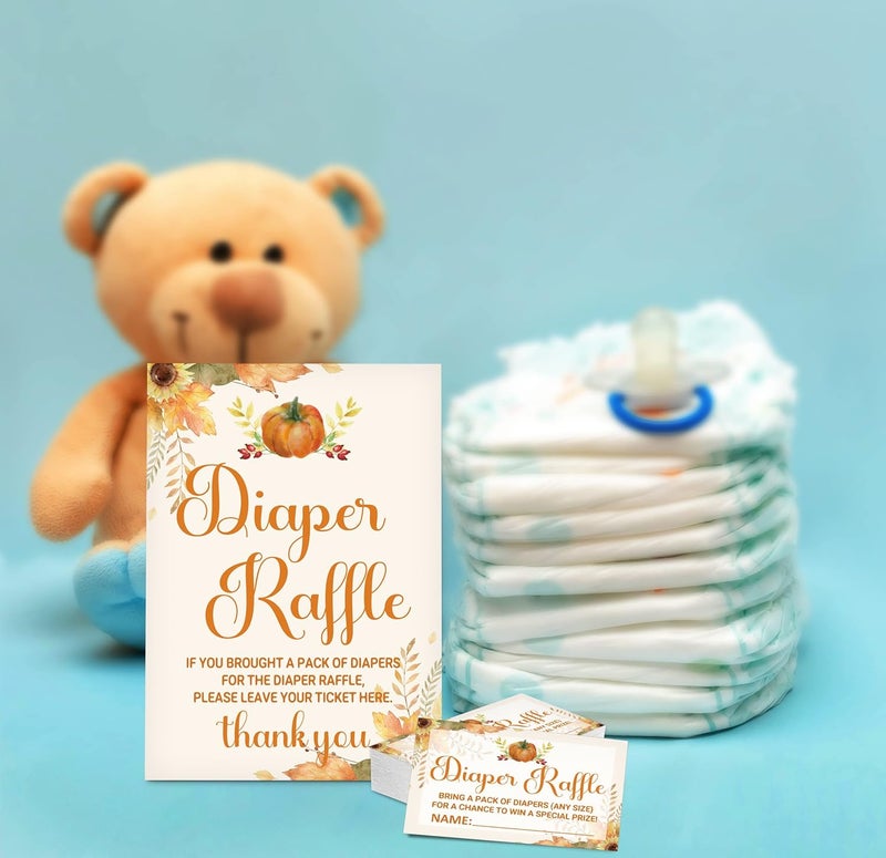 Gihyan Diaper Raffle Baby Shower Game Set 1 Standing Sign  50 Finding Cards Happy Fall Thanksgiving Day Diaper Raffle Tickets for Baby Shower Autumn Little Pumpkin Gender Reveal Party Favor Decor C02 - Image 5