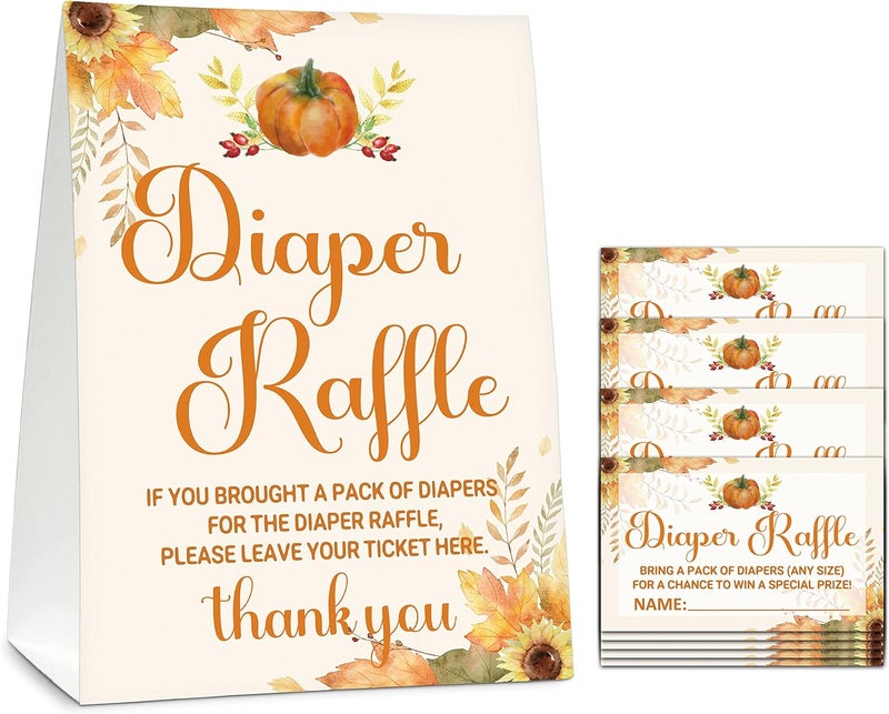 Gihyan Diaper Raffle Baby Shower Game Set 1 Standing Sign  50 Finding Cards Happy Fall Thanksgiving Day Diaper Raffle Tickets for Baby Shower Autumn Little Pumpkin Gender Reveal Party Favor Decor C02 - Image 1