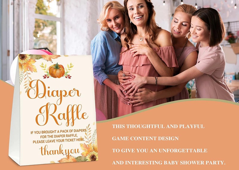 Gihyan Diaper Raffle Baby Shower Game Set 1 Standing Sign  50 Finding Cards Happy Fall Thanksgiving Day Diaper Raffle Tickets for Baby Shower Autumn Little Pumpkin Gender Reveal Party Favor Decor C02 - Image 3